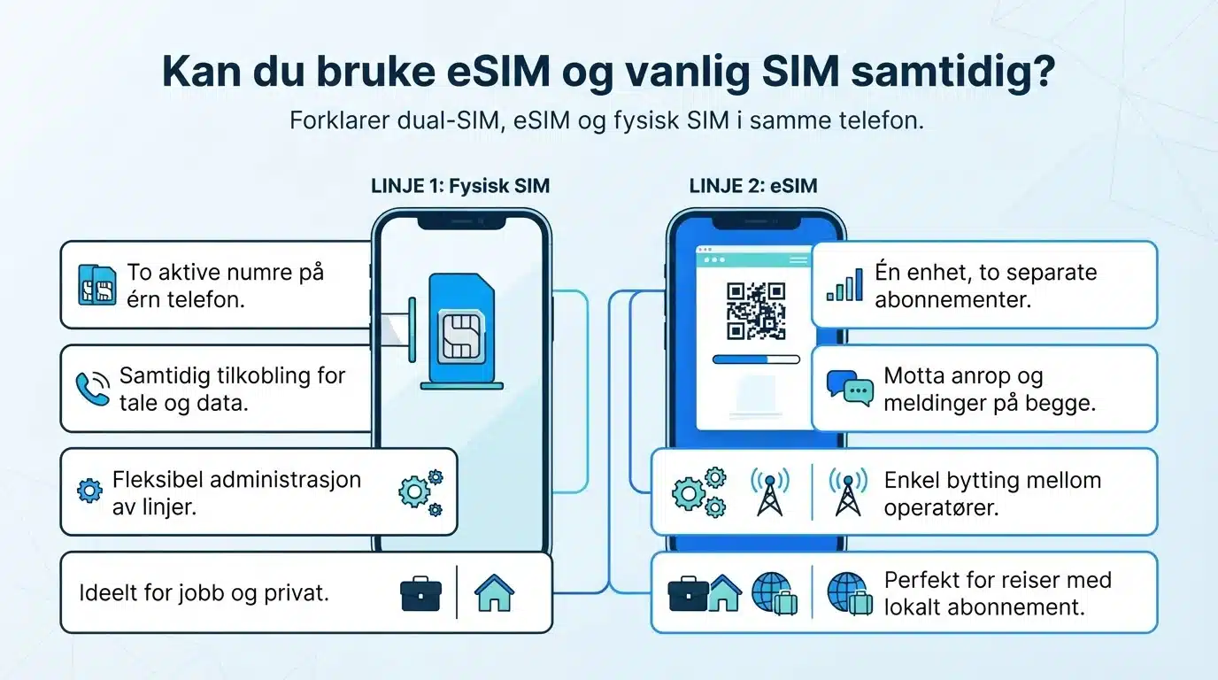 Kan du bruke eSIM og vanlig SIM samtidig?